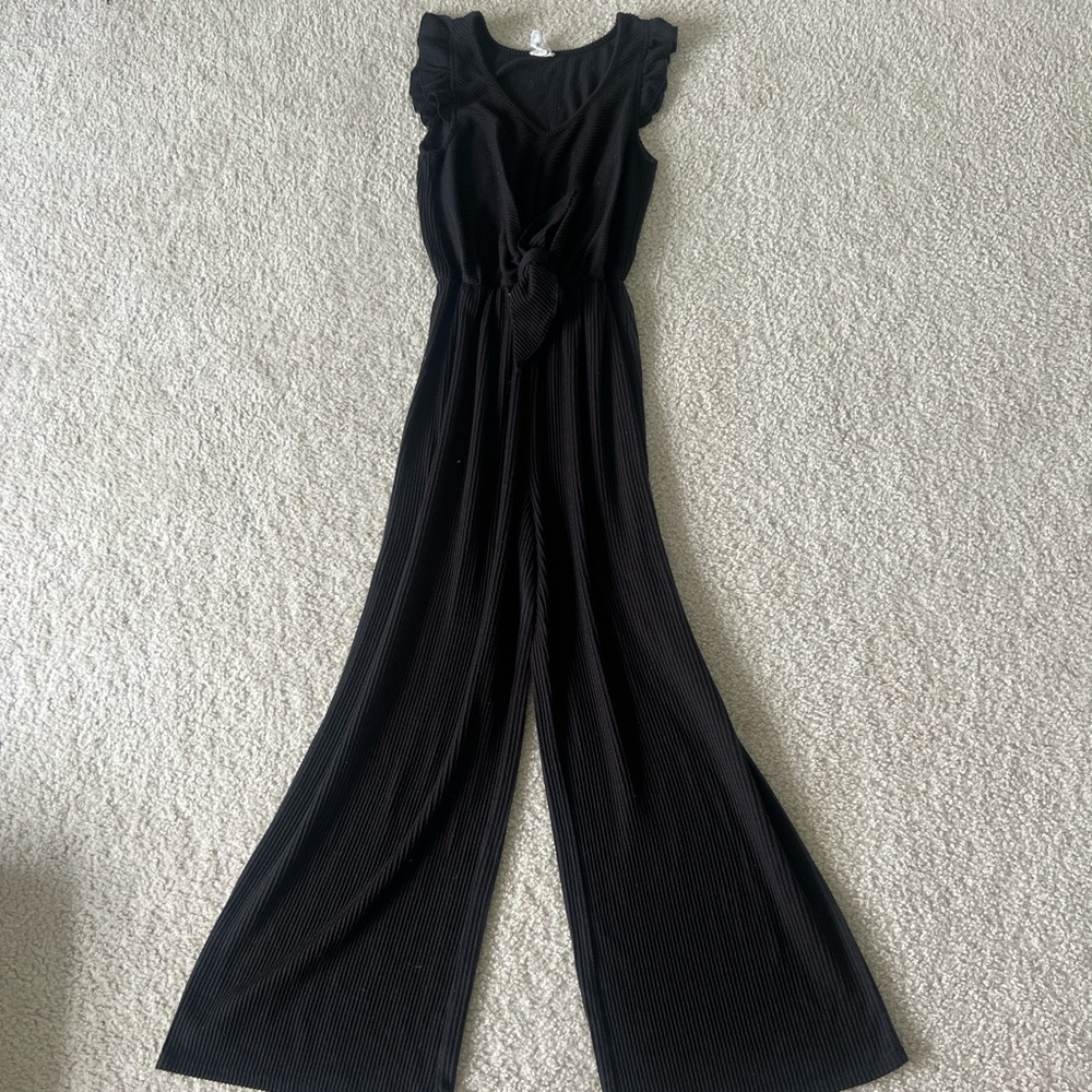 Caution To The Wind Black Jumpsuit with Flowy Fabric and V-Neckline